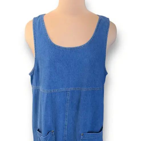Vintage 90s Boston Classics Denim Jumper Dress Plus Size 16W Blue Jean Pocket