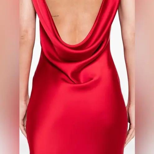 Sisters The Label Red Cowl Neck 100% Silk Maxi Dress Rhinestone Straps