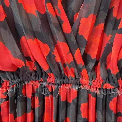 The Kooples  Floral Pleated Black Red Absract Roses Maxi Longsleeve Dress Scarf