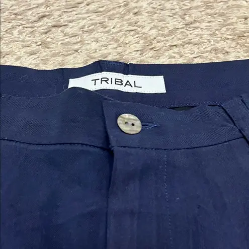 Tribal Midnight Navy Blue Pleated High Rise 100% Silk Shorts