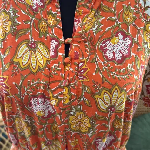 dRA Los Angeles Anthropologie Orange Multi Paisley Floral Maxi Dress Size L