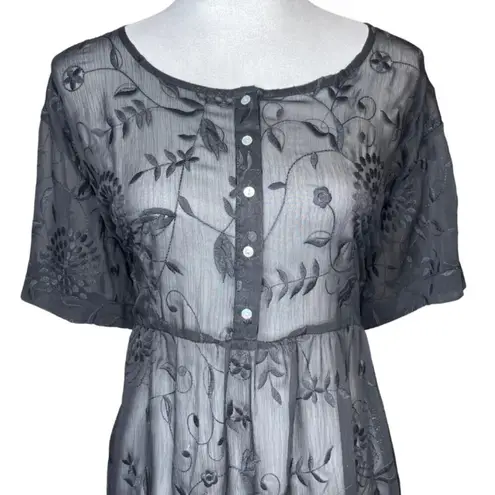 Called To Surf Brass & Roe Black Sheer Floral Embroidered Dress/Coverup Midi Dress Romantic XL