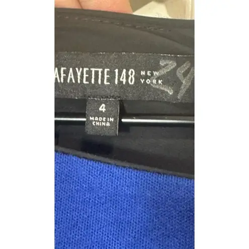 Lafayette 148 New York 100 Virgin Wool Dress 4 Royal Blue Midi 3/4 Sleeve Career