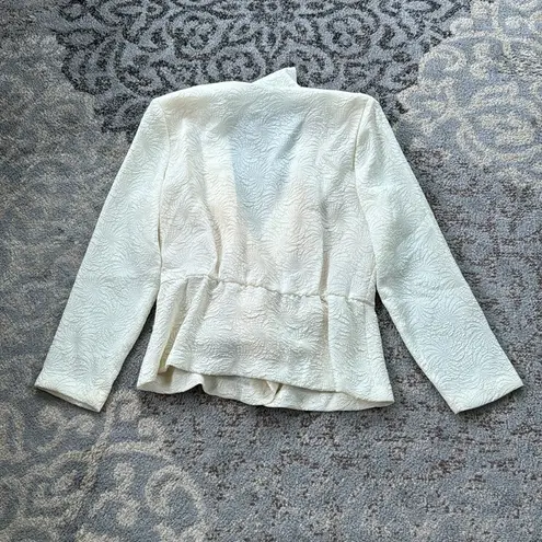 Leslie Fay Vintage Petites Textured Peplum Top & Skirt Set Black Cream 14