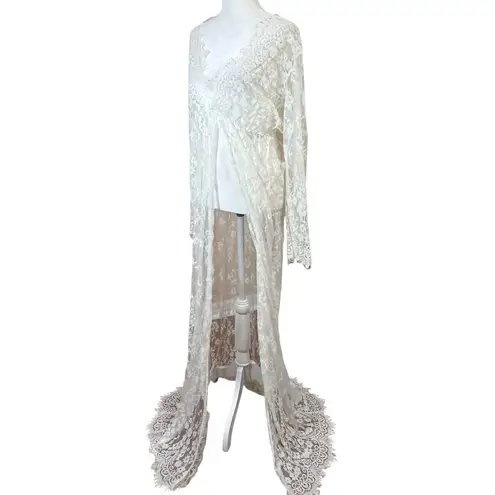 VTG White Lace Robe Bridal Boudoir Maternity Gown Romantic Feminine Victorian OS Size undefined