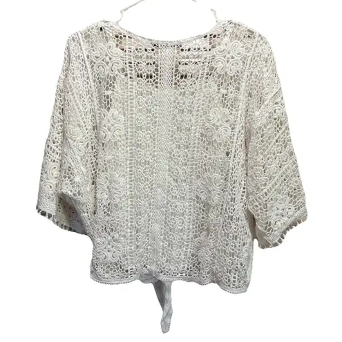 Spiaggia Dolce White Crochet Under Tank 1/2 Wide Sleeve Top Size M Tie Waist