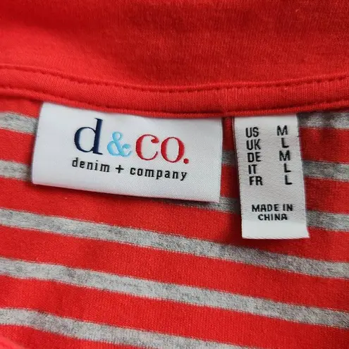 Denim & Co D&Co. Red and Gray Striped Tee Size Medium Gray Red Striped T-Shirt Boatneck Tee