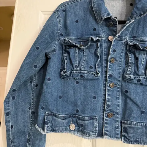 AZOE Polka Dot Denim Jean jacket Cropped Size Medium Blue