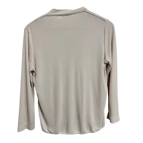 MM LaFleur deneuve faux wrap blouse Beige Draped Long Sleeve V Neck Size Medium Tan