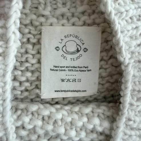 Handmade Alpaca Wool Sweater M/L Fringe Hand Knit Boho Artisan Peru Eco Undyed Brown Size M