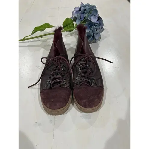 BCBG MAXAZRIA Deniz Burgundy fur cuff‎ lace up high top sneakers
