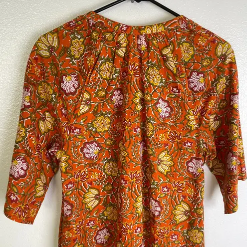dRa Los Angeles Floral Dress Womens Small Orange 3/4 Sleeve Button Boho Cotton