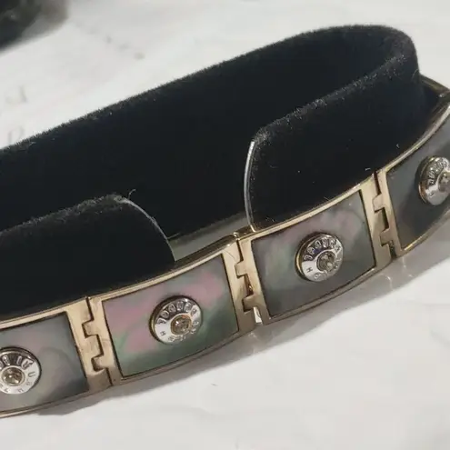 Hendi Bendal Hinge Belt Buckle Bracelet MOP Signature Logo Gold Tone Rhinestone