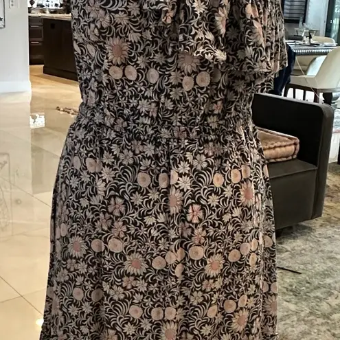 Rebecca Taylor La Vie Floral Print One Shoulder Ruffle Cotton Midi dress medium