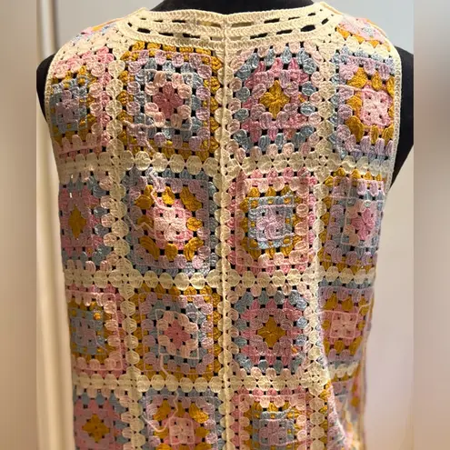 House of Harlow 1960 Coastal Granny Square Knit Crochet Pastel Open Vest OSFM