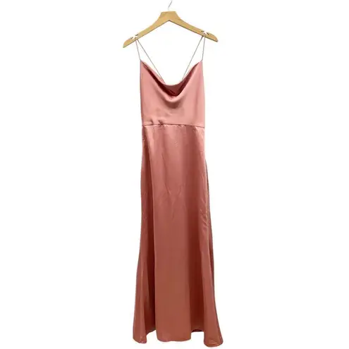Dessy Collection Cowl Neck Criss Cross Back Satin Maxi Slip Dress 3056 size 6R Pink