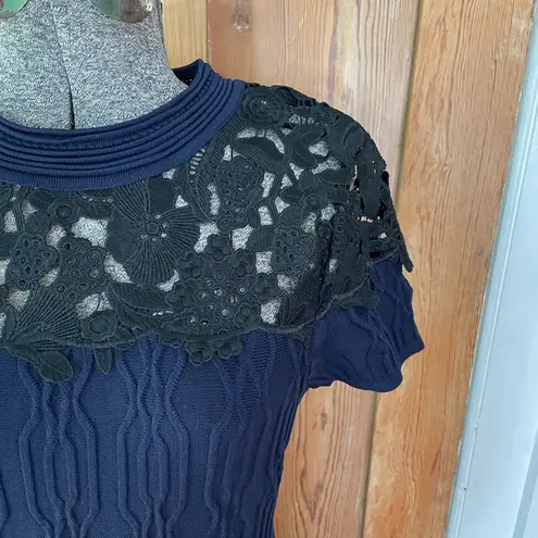 The Kooples Navy & Black Lace Inlay Yoke Fit & Flare Dress - Sz 3 (US Large) ๐งก๐