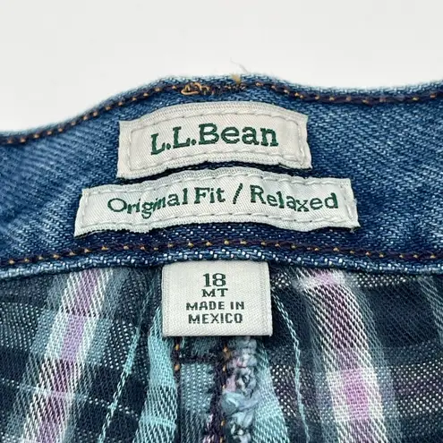 LL Bean Plaid Flannel Lined Original Fit Relaxed Jeans Women’s 18 Medium Tall Blue Size undefined