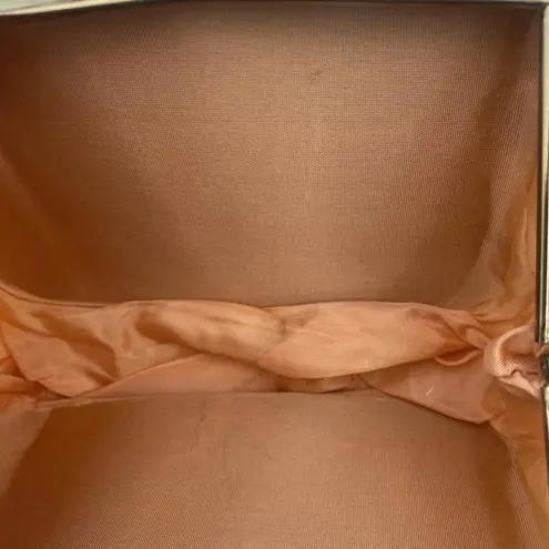 Vintage Cream Chiffon Fabric USA Clutch Evening Bag Gold Hardware Purse Orange