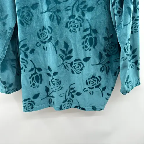 Lane Bryant Vintage  Blue Velvet Floral Long Sleeve Turtleneck Sweater Sz 18/20