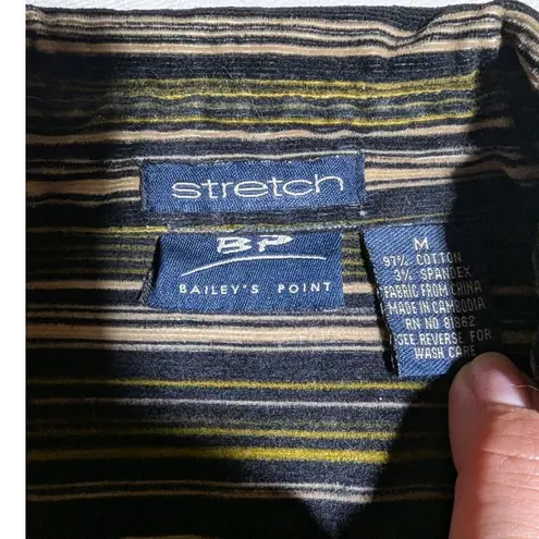 Vtg Y2K Bailey's Point Black Green Striped Corduroy Snap Front Collared Top Sz M Size M