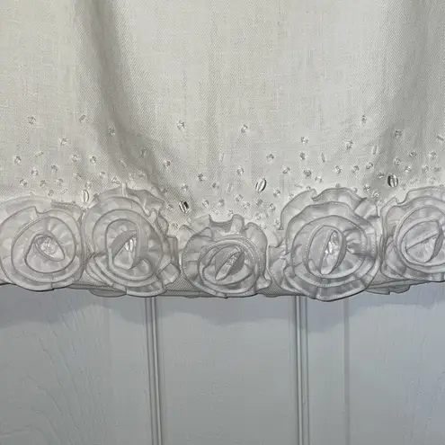 Lafayette 148 New York White Linen Hand Embellished Skirt, NWT Size 4P