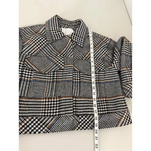 Le AL.X Women's Black White Blue Cabin Houndstooth Plaid Wool Cropped Jacket S