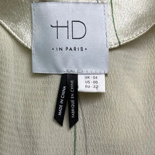 HD in Paris Anthropologie Silk Cream Print Top Size 00 Flutter Sleeve Scoop Neck