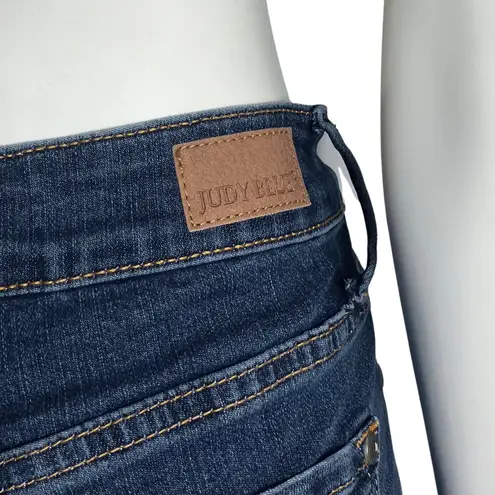 Judy Blue  High Rise Flare Medium Dark Wash Jeans Tummy Control Raw Hem Sz 7 28