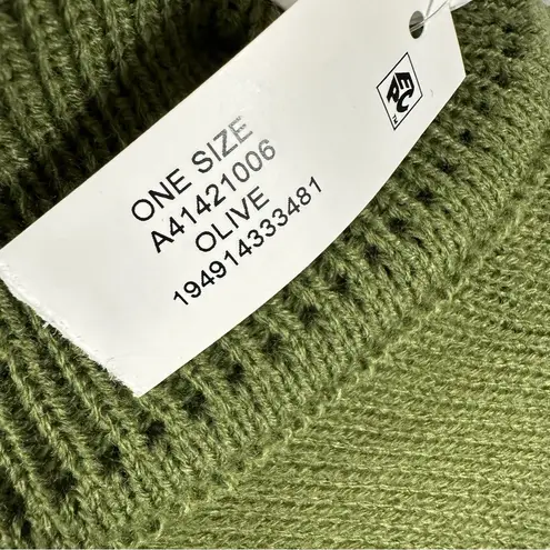 Wonderly Women’s Pointelle Knit Topper Poncho Mock Neck Olive Green One Size NWT