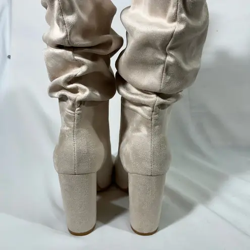None SUEDE SLOUCH PULL ON BOOTS 4” BLOCK HEEL WOMENS SZ 11 EU 42 IVORY NEW