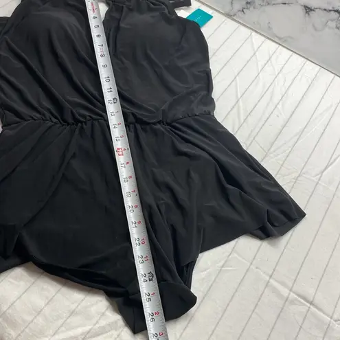 Aqua Green Women's Standard Keyhole Blouson Romper, Black Swim Romper size M