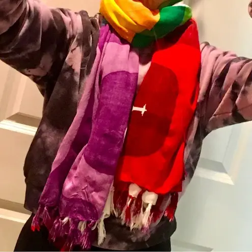 Colorful, Rainbow, Art Deco, Pashmina Style Fringe Wrap Scarf from Brazil White