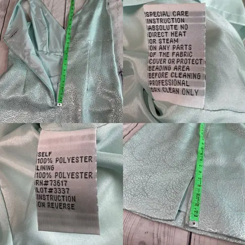 KM Collections Milla Bell Dress Sz 16 Wedding Formal Mint Green Silver Metallic