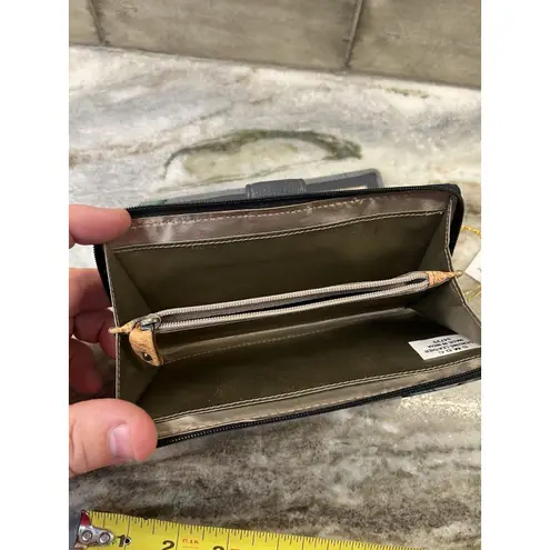 Anuschka Women's Hand Painted Wallet Floral Design Gray Green Leaves