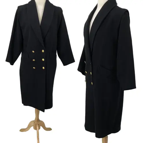 Vintage Mariel Wool Peaoat Double Breasted Gold Button Down Black Womens 10