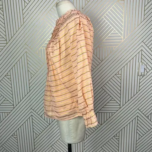 Apiece Apart Cala Bib Top Blouse Metallic Striped Peach Pink Gold Size US 0