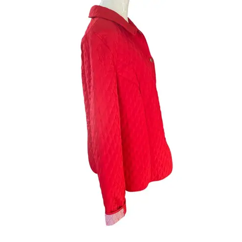 Briggs New York women's size 16 red snap front long sleeve collared quilt jacket