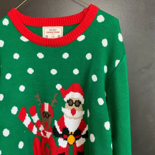 Santa Clause and Rudolph Christmas Sweater Green Size L