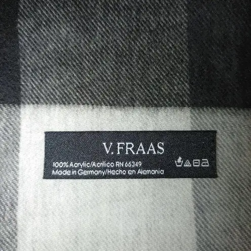 V. Fraas Checkered Scarf Black White Acrylic Germany Womens Fringe