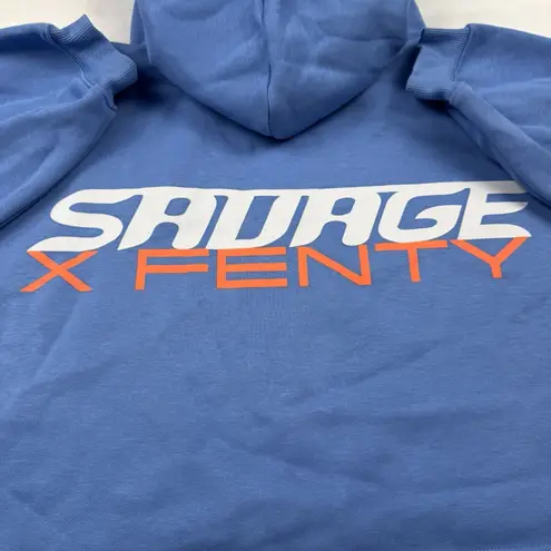 Savage x Fenty Blue Essential Racer Cropped Hoodie Sweatshirt Size Large Street