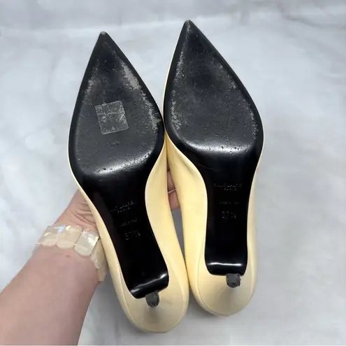 Saint Laurent Charlotte 55 Patent Leather Pointed Toe Kitten Heel Pumps Ivory - Image 11
