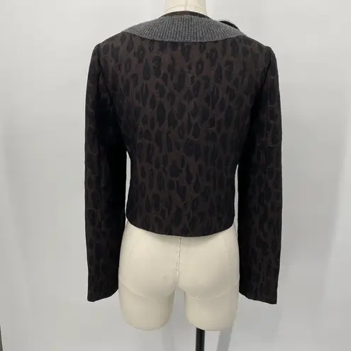 BCBGMAXAZRIA  Blazer Convertible Jeweled Pins Wool Knit Trim Leopard Womens XS