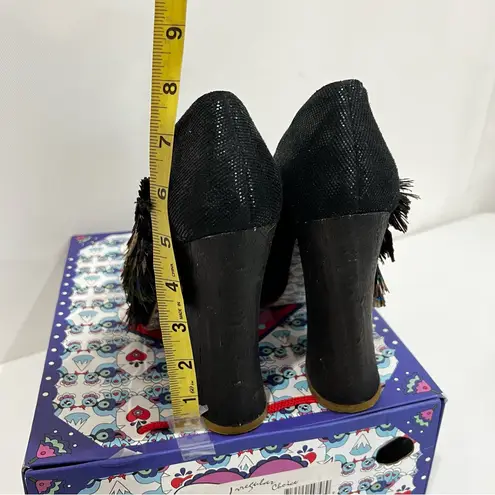 Irregular Choice Peacock Black Heels Size 7.5 With Peacock Feather Detail Art
