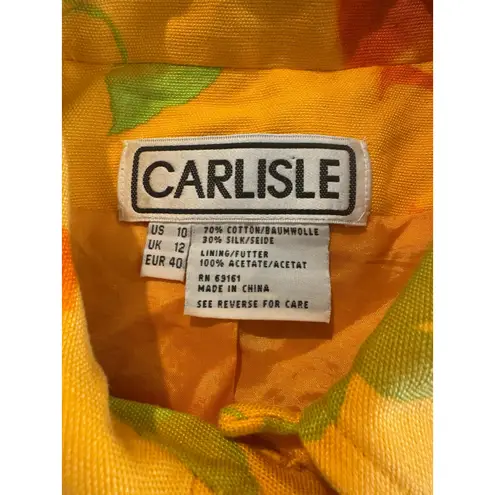 Carlisle Orange Yellow Floral Cropped Jacket Silk Cotton Blend Size 10