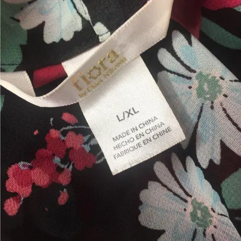 Flora Nikrooz Flora by sheer robe with tie floral black pink Large/X-Large