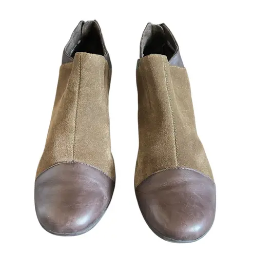 Aerosoles Two-Tone Womens Brown Suede Leather Block Heel Ankle Boots Chic