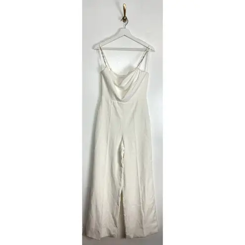 H by Halston HALSTON Brea Ruched Chain-strap Crepe Jumpsuit in Chalk Size US 4