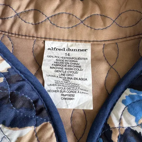 Alfred Dunner Navy Blue White Graphic Floral Quilted Jacket Lightweight Coat 14