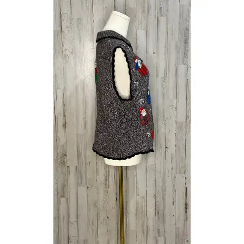 Erika Vintage Christmas Sweater Vest Women's Large Gray Snowman & Santa Design